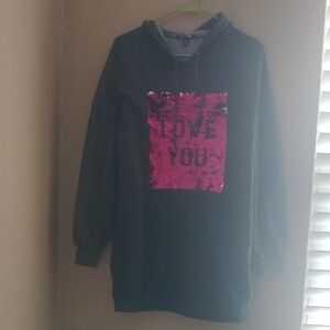 Gray Hoodie with Pink Sequin Design